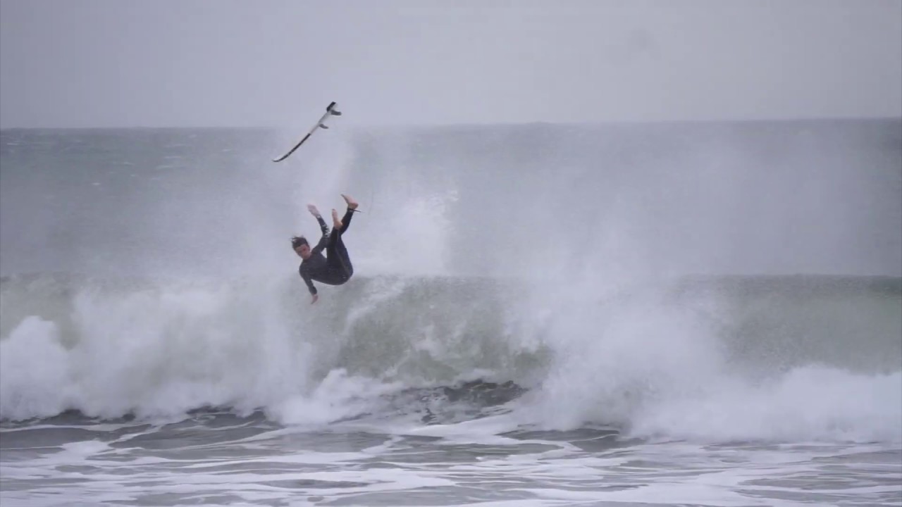 Surfing head high waves at Oxwich bay October 2019