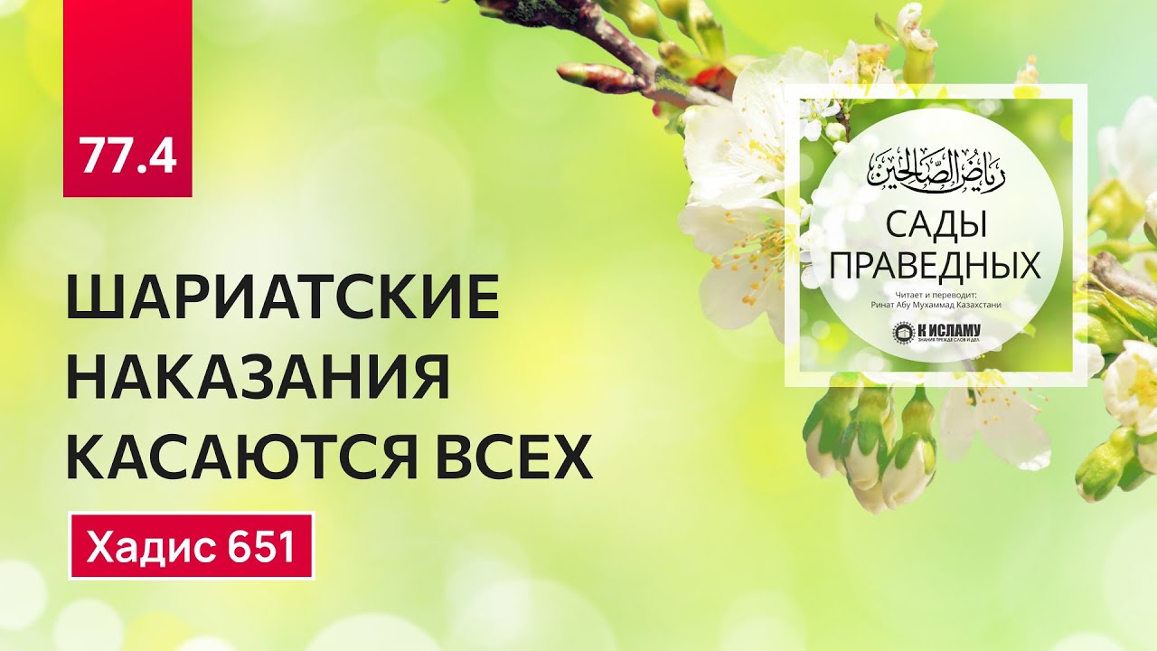77.4 Сады праведных. ШАРИАТСКИЕ НАКАЗАНИЯ КАСАЮТСЯ ВСЕХ. Хадис 651. Ринат Абу Мухаммад