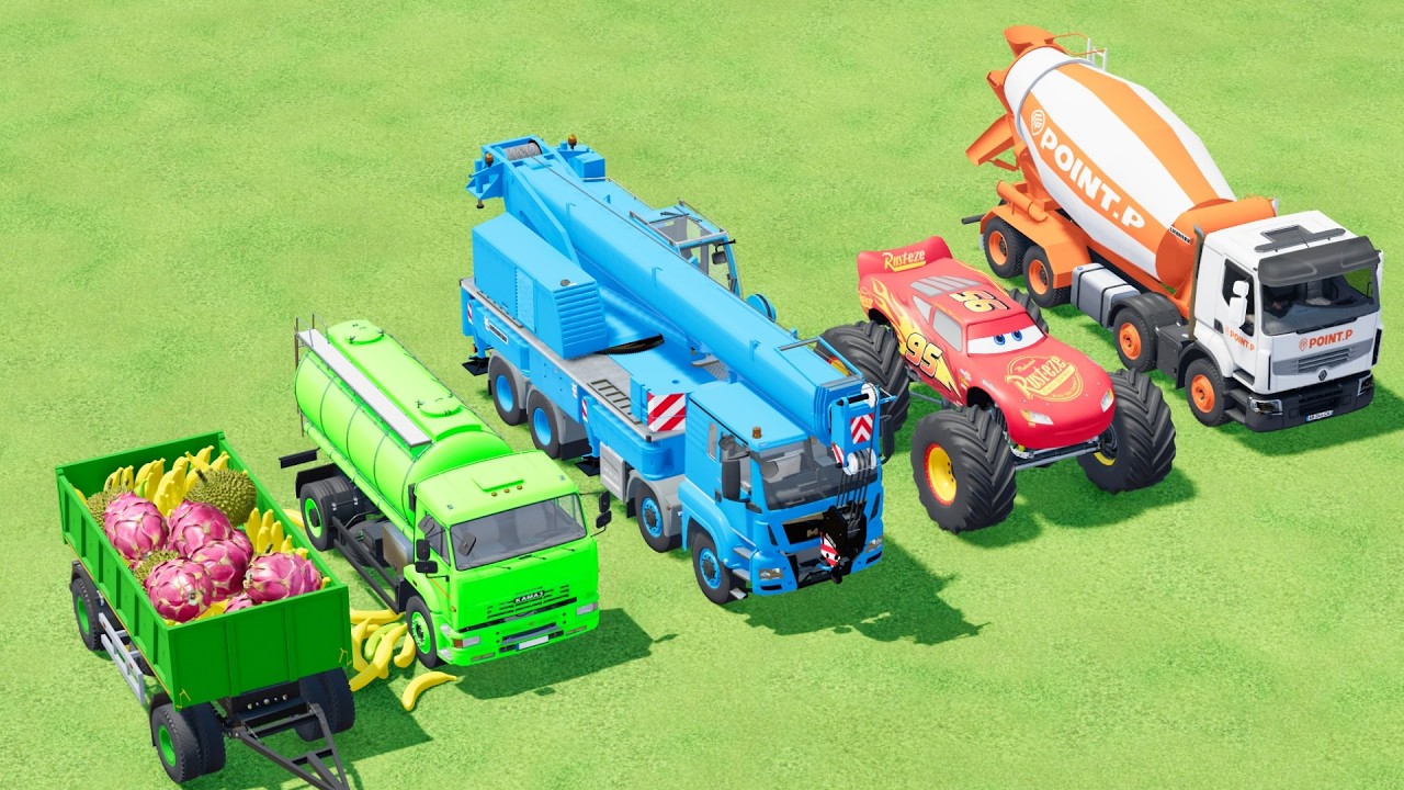Tractor fiat & TRUCK PERTAMINA & John DEERE & MIXER TRANSPORT BATTLE with TRUCK DRUM ! FS22 - 768