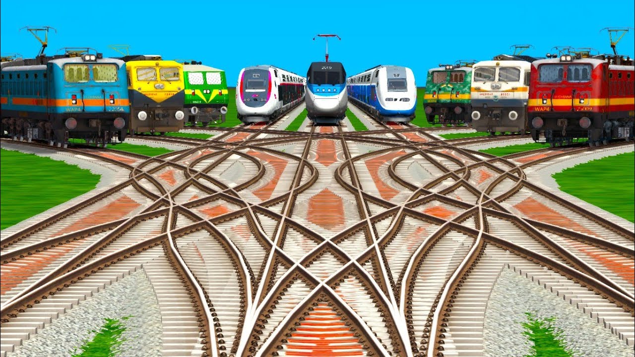 NINE TRAINS CROSSING BACK TO BACK AT HIGH CURVED RAILROAD JUNCTIONS / indian railways Gameply 