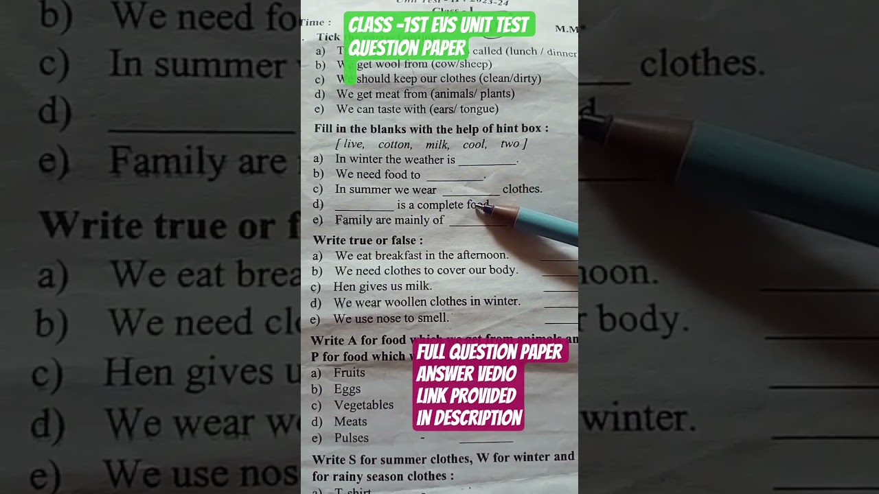 #shorts#class1 evs unit test 2 question paper #education#study with Alisha #viral #foryou