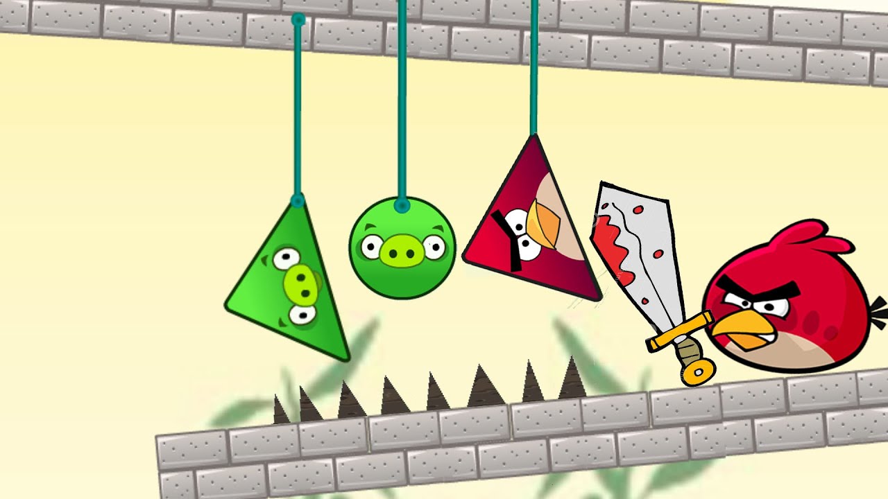 Angry Birds Piggies Out - CUT THE ROPE TO THROW TRIANGLE AND ROUND PIGGIES OUT!
