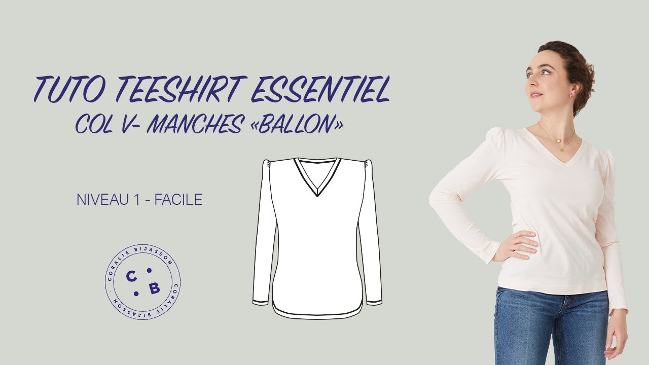 Essentiel, le tuto du patron de couture du teeshirt Essentiel version col V, manches 