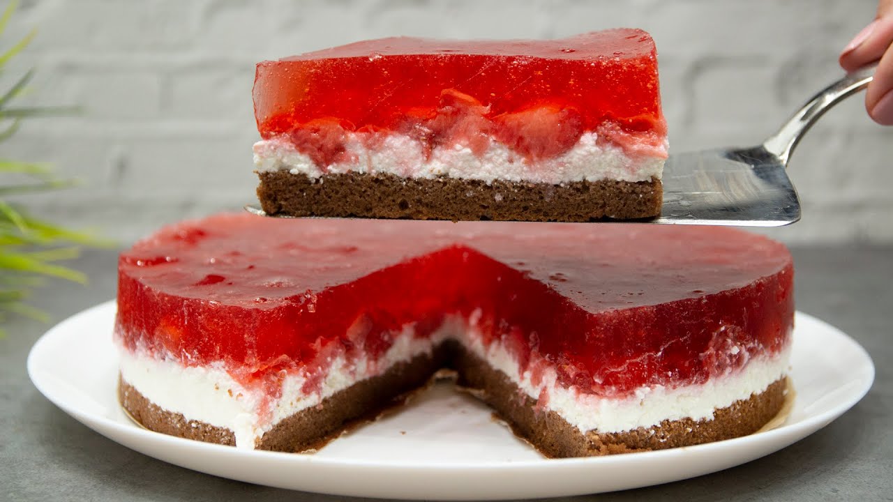Творожный Торт с Клубничным Желе 🍓 Нежный, простой и лёгкий | Cherry Cake Recipe