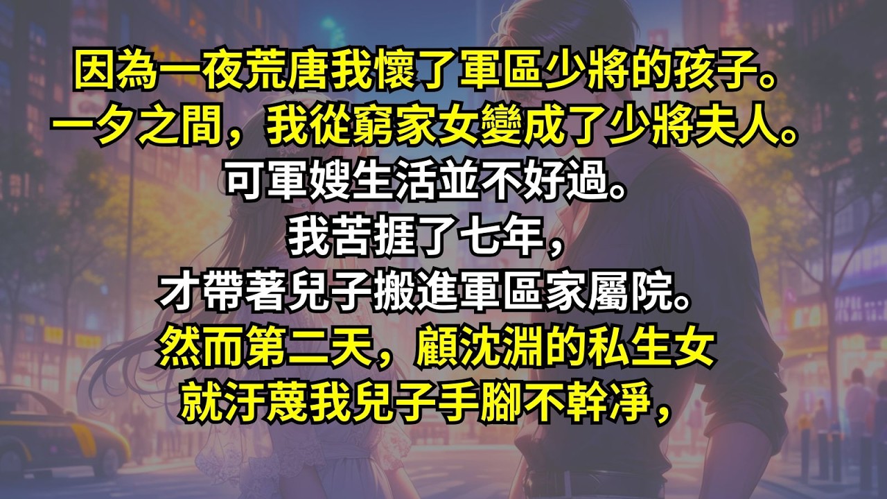 因為一夜荒唐我懷了軍區少將的孩子。一夕之間，我從窮家女變成了少將夫人。可軍嫂生活並不好過。我苦捱了七年，才帶著兒子搬進軍區家屬院。然而第二天，顧沈淵的私生女就汙蔑我兒子手腳不幹凈，
