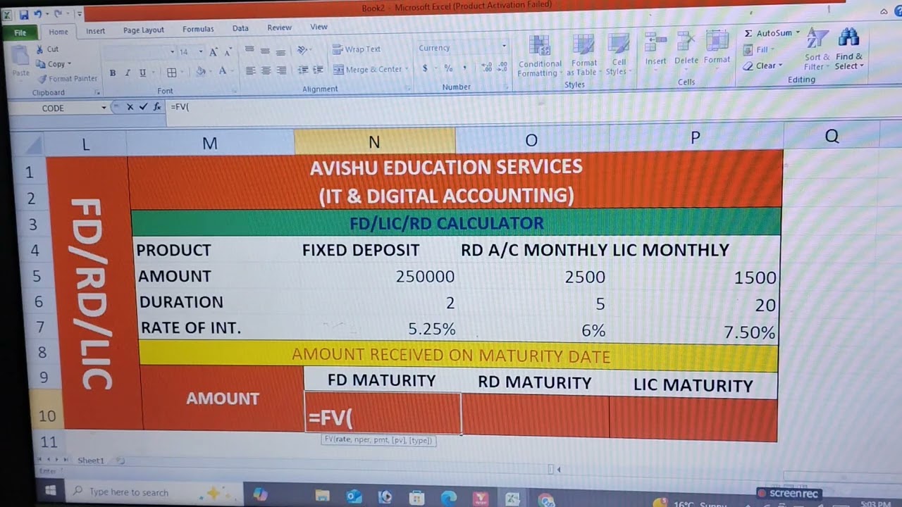 Maturity Calculator, #advanceexcel #financialformula
