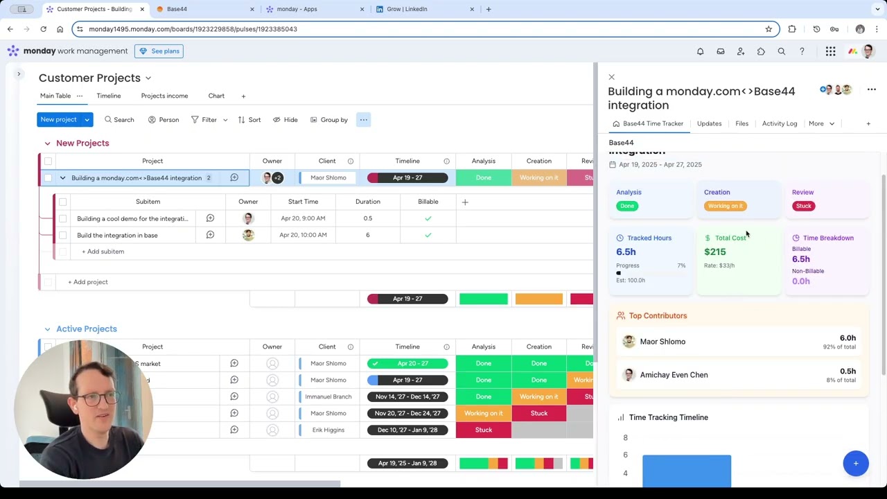 Build a time tracking app in monday.com with base44