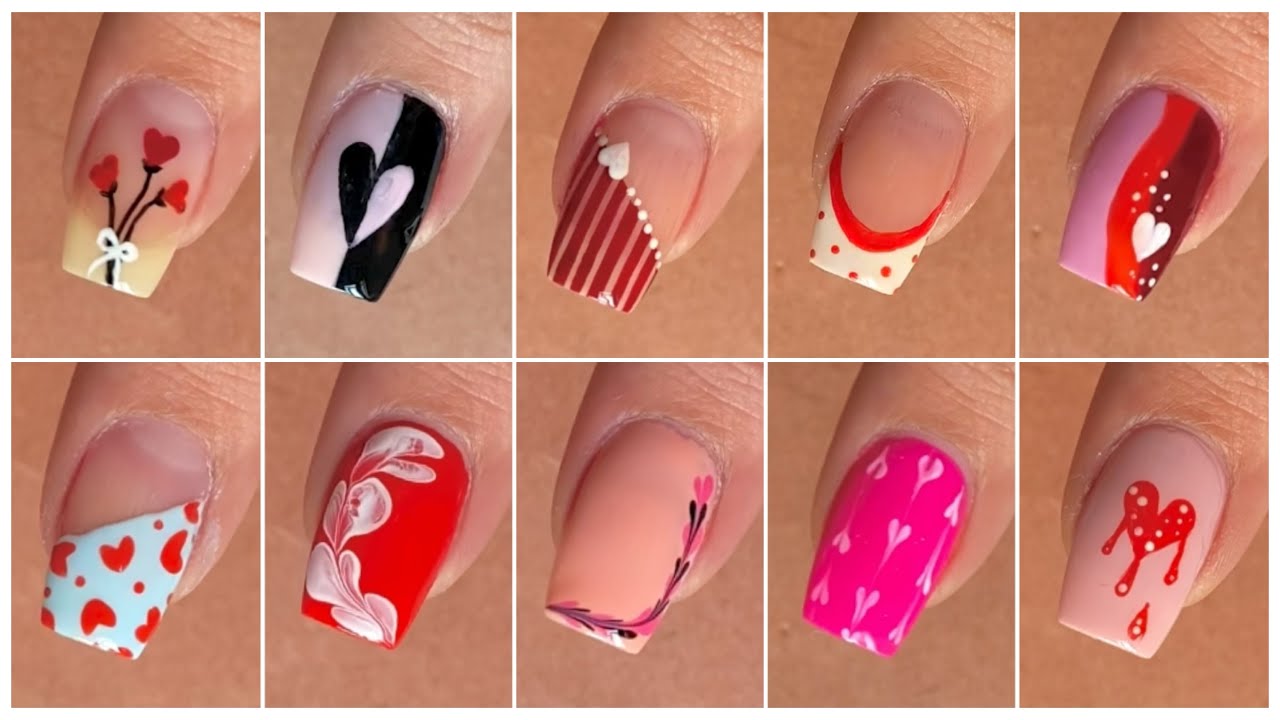 10 Simple Valentine Nail Art Designs 💕 Easy DIY for Beginners