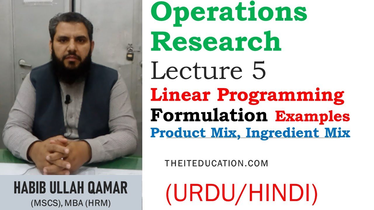 MTH601 | Linear Programming Formulations Examples | Product Mix Problem Ingredients mix problems