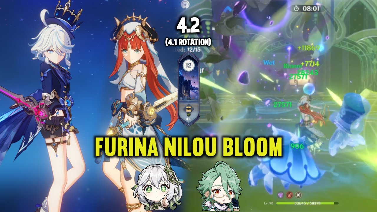 (F2P) C0 FURINA NILOU Bloom | 4.2 Spiral Abyss Floor 12 (4.1 Rotation) | Genshin Impact
