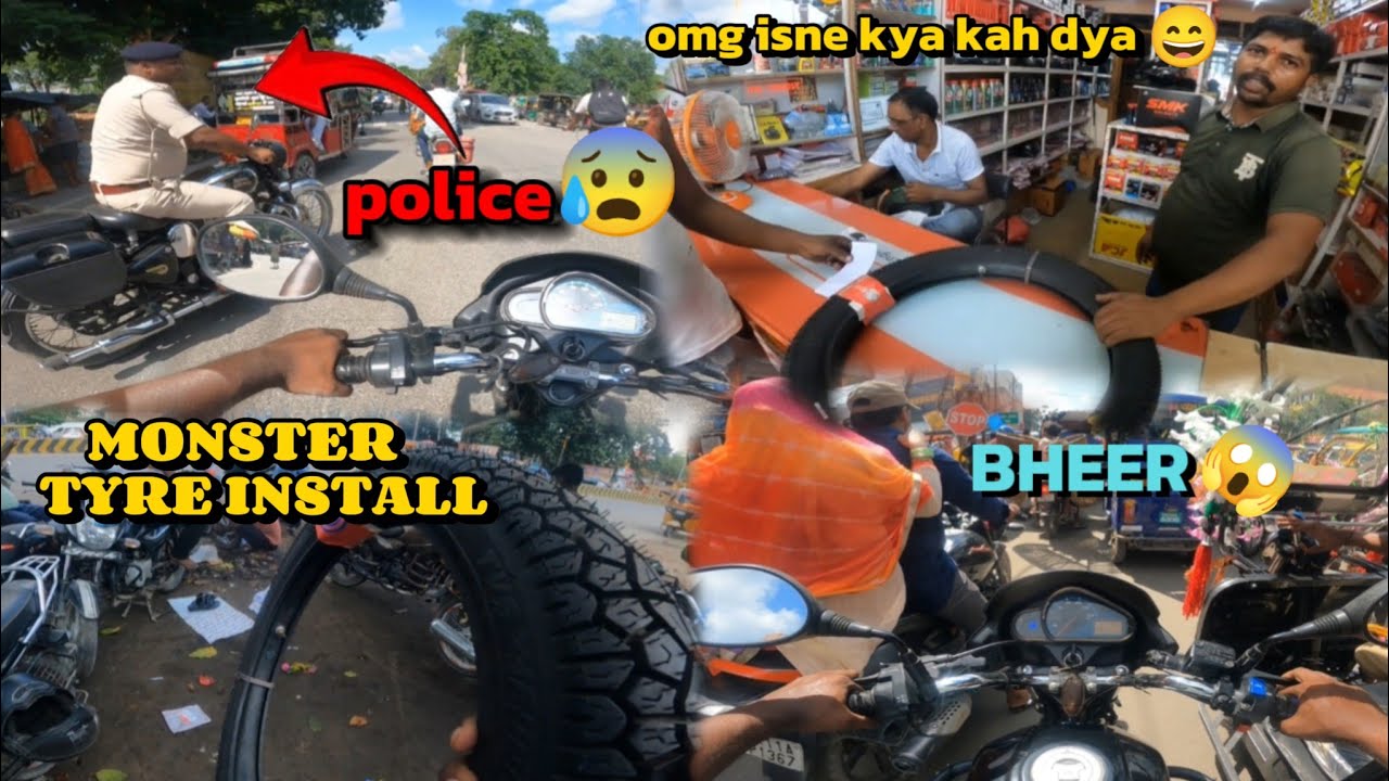 Finally Apni Bike me new tyre install kar hi liya😊 || police samne aa gyi 😰