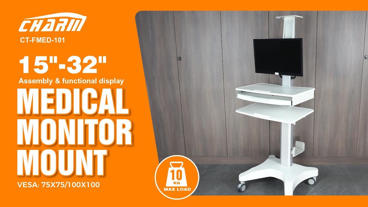 CT-FMED-101 15–32” Medical Monitor Mount Cart | Mobile Medical Display Stand | 10kg Load