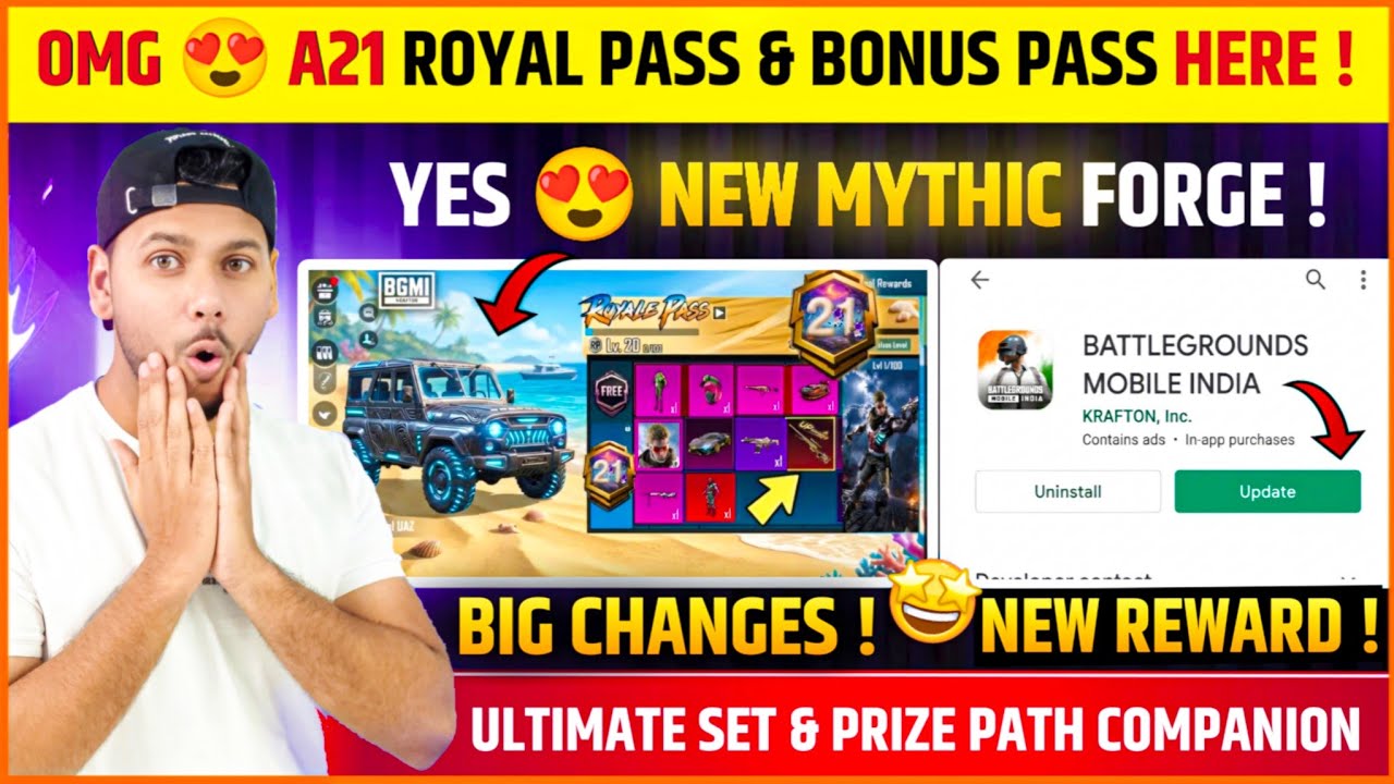 Bgmi Next Mythic Forge 🤩 A21 Royal Pass | Bonus Pass A21 | Next Ultimate Set | Prize Path in Bgmi