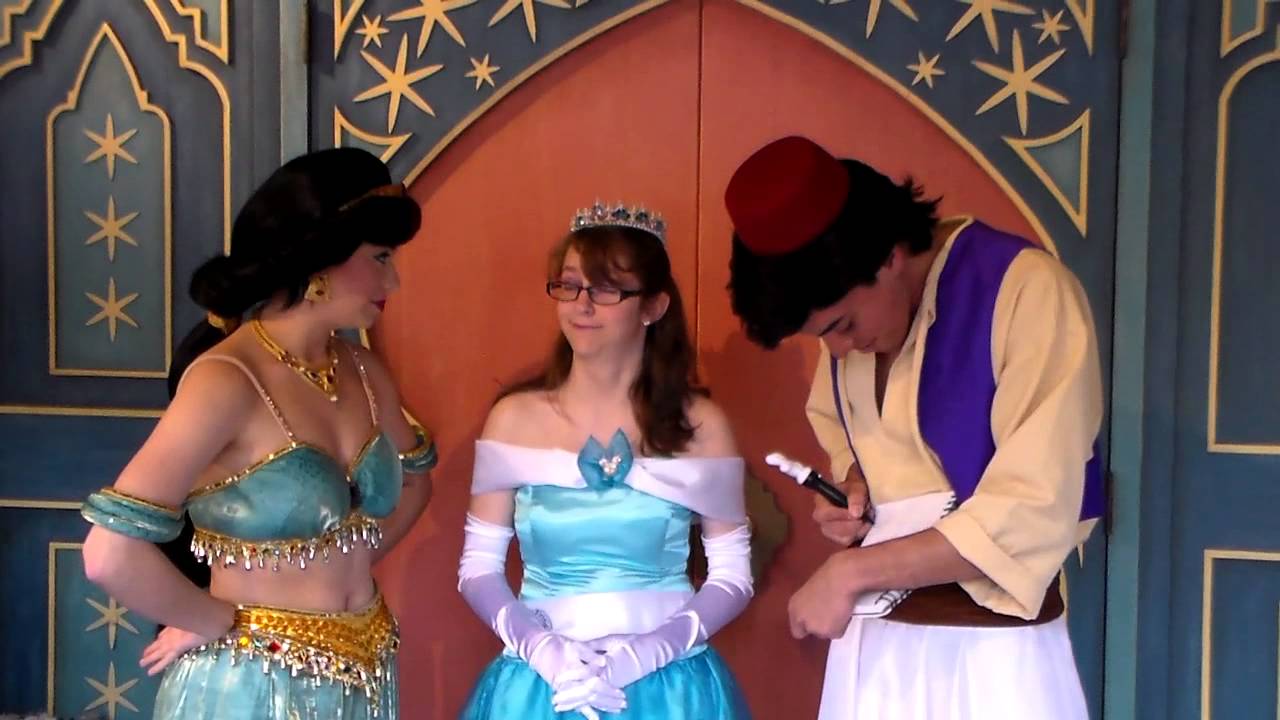 Hannah meeting Aladdin & Jasmine on 2014-2015 Trip