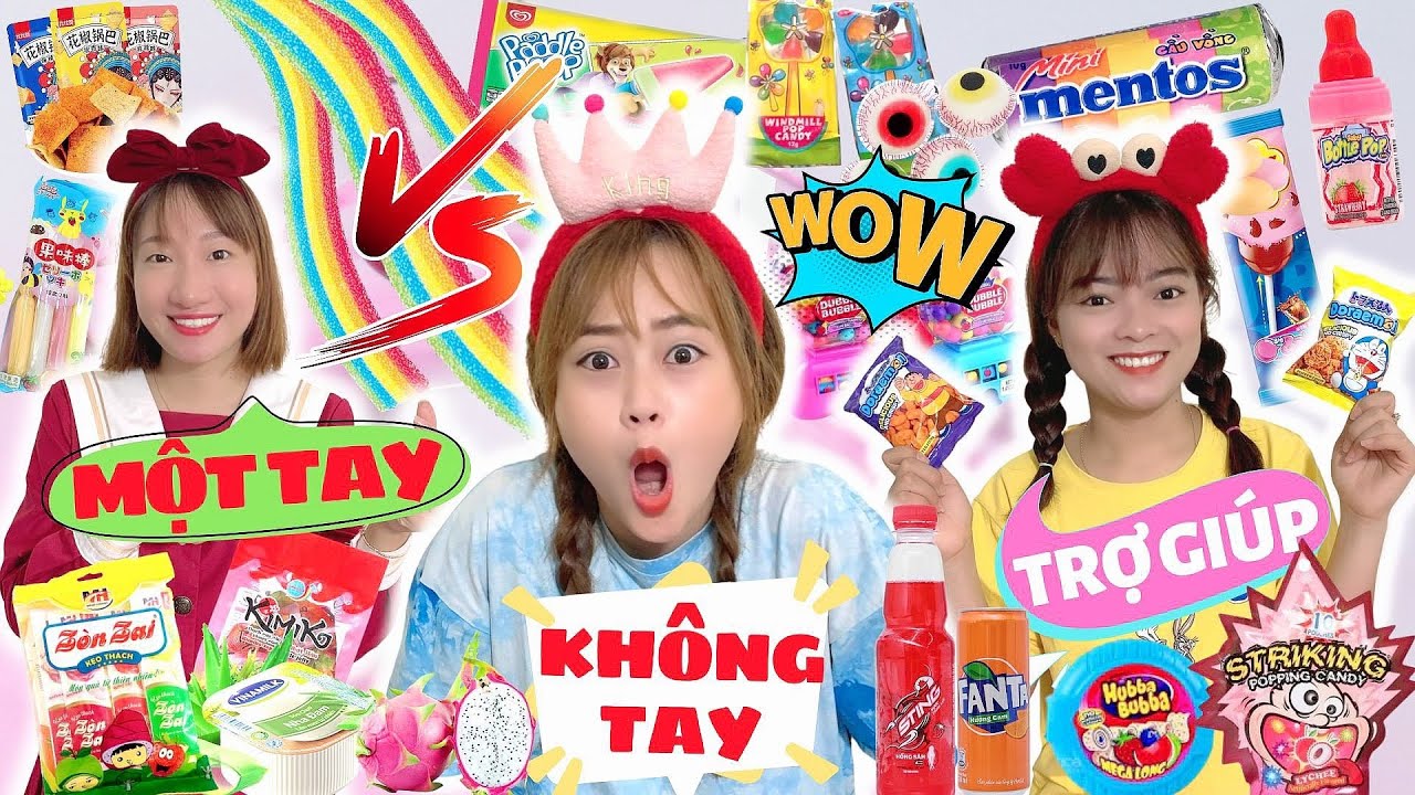 Thử Thách Ăn Tất Cả Đồ Ăn Theo Cách Bất Ổn Không Tay, Một Tay, Trợ Giúp Cùng Tuyết Tuyết & Hằng Nheo