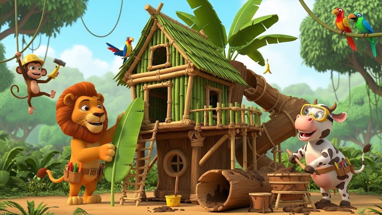 Monkey & Lion Mega House Build! 🏠🐵🦁 | Fun Kids Cartoon