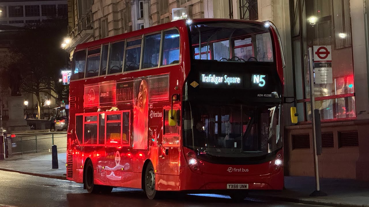Full Route Visual. Route N5: Edgware - Trafalgar Square | Enviro400MMC ADH45288 YX68 UNW