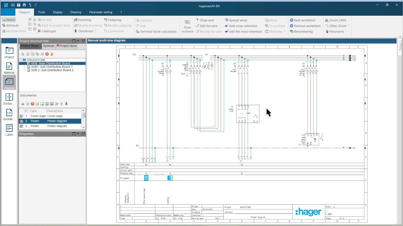 hagercad - Efetuar um esquema multifilar manual