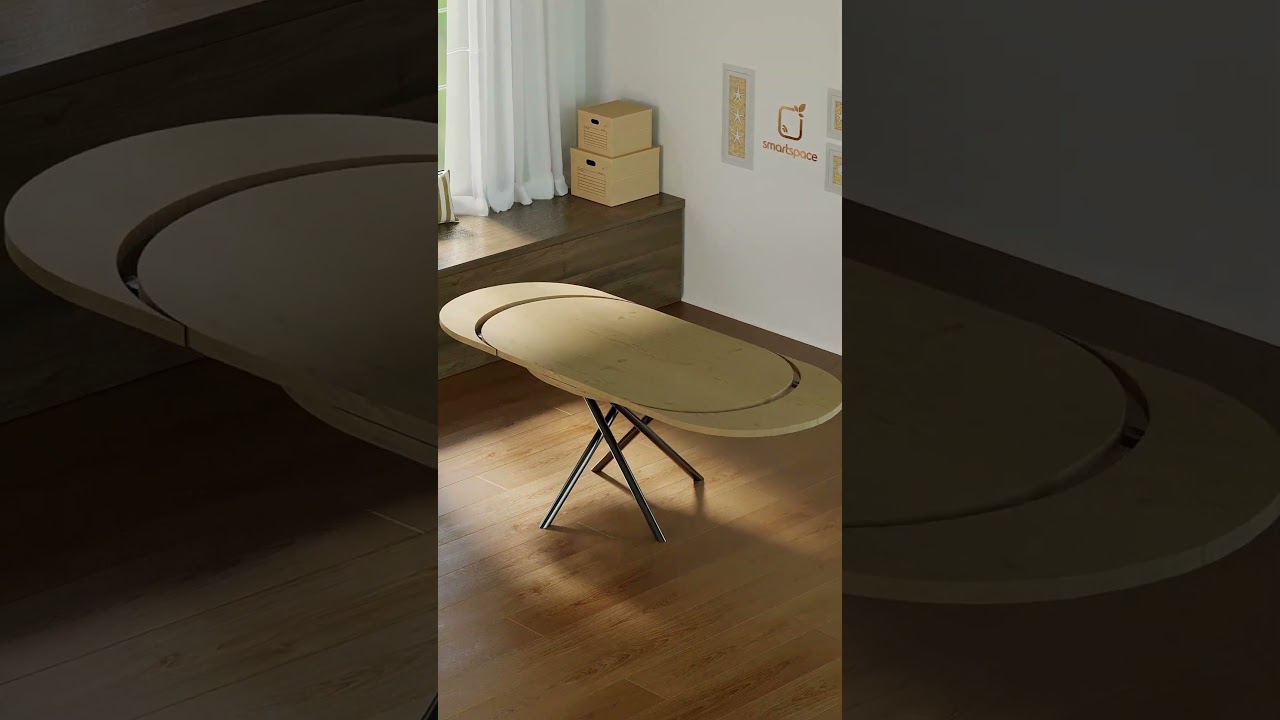 Solid Wood Rotating Transformable Dining Table Design 