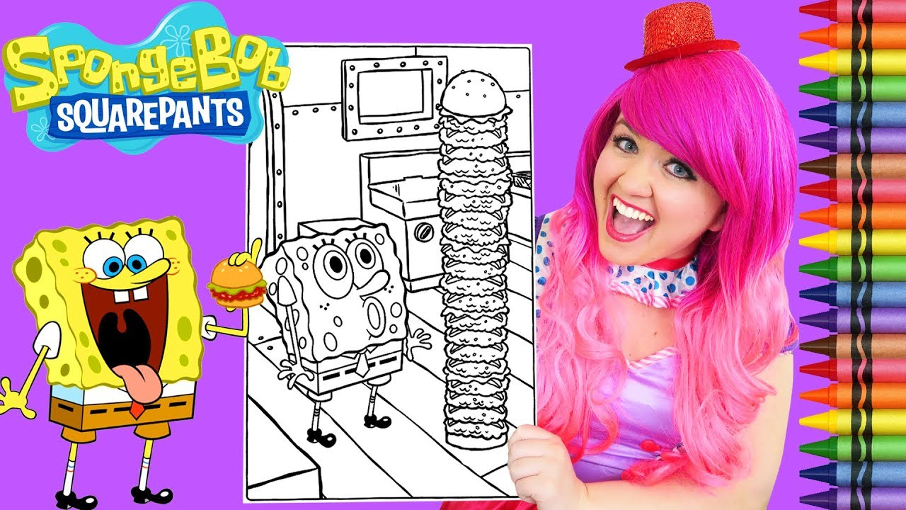 Coloring SpongeBob Squarepants Krabby Patty GIANT Coloring Page Crayola Crayons | KiMMi THE CLOWN