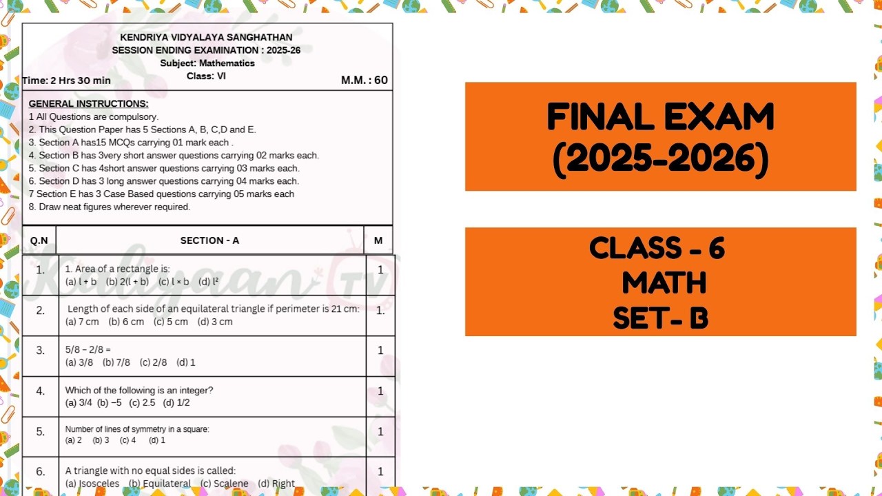 Class 6 Maths Set B Question Paper | Annual Exam Preparation | Practice Paper