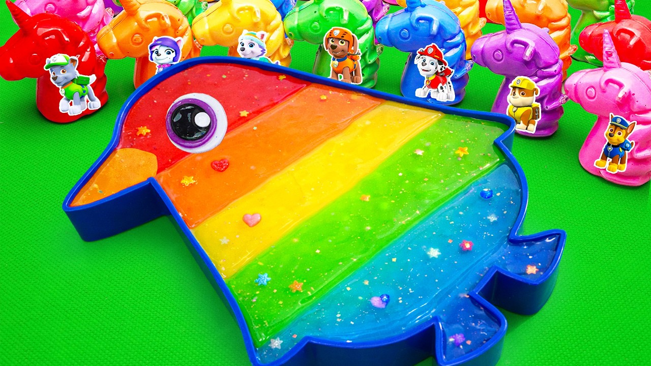 ASMR Satisfying Video🌈 How To Make Rainbow Peguin From Mixing Glitter SLIME in CLAY Coloring Bathtub