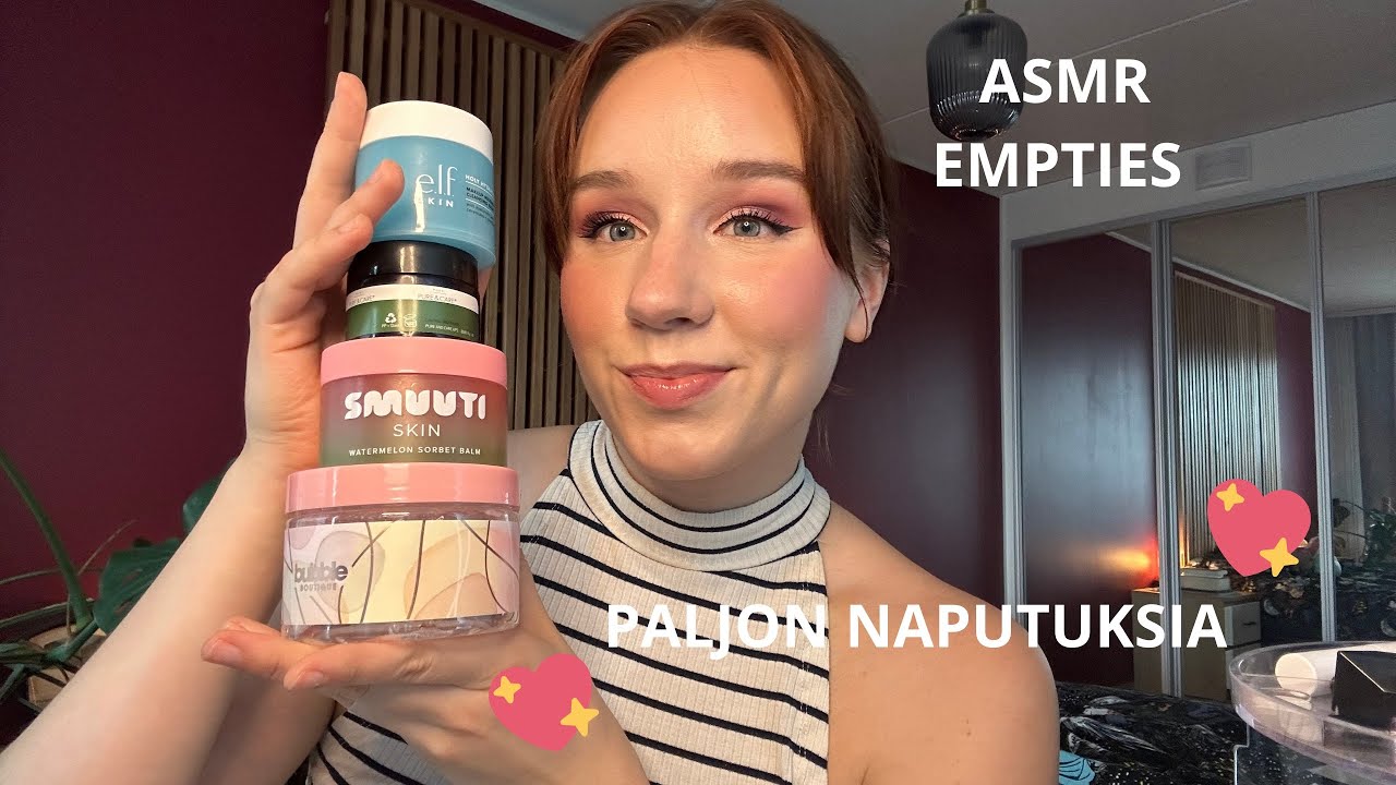 ASMR SUOMI Empties - arvostellaan kosmetiikkaa ✨ Paljon naputtelua!