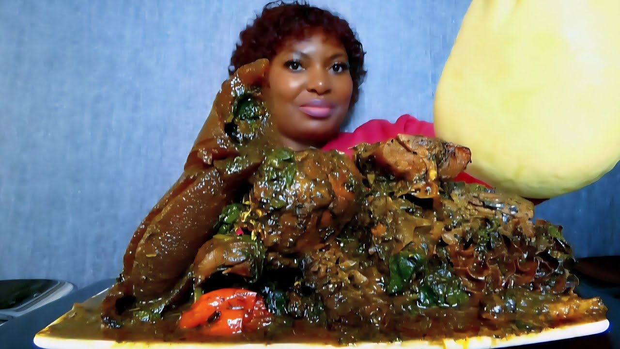 Asmr mukbang delicious atama soup with fufu 