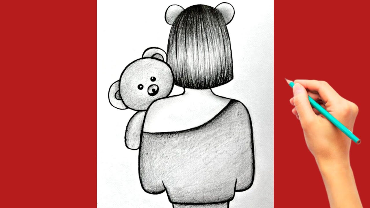 Cute Girl with Teddy Bear Drawing 🧸 | Emotional Pencil Sketch Art