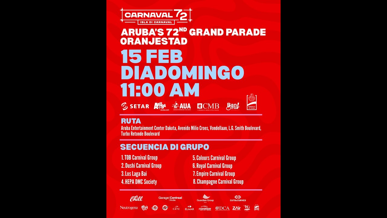 Aruba Carnival 72: Grand Parade Oranjestad Sunday 15 February 2026