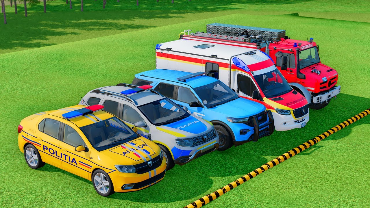 TRANSPORTING POLICE CARS, AMBULANCE, FIRE TRUCK, COLORFUL CARS WITH TRUCKS FARMING SIMULATOR 22!#027