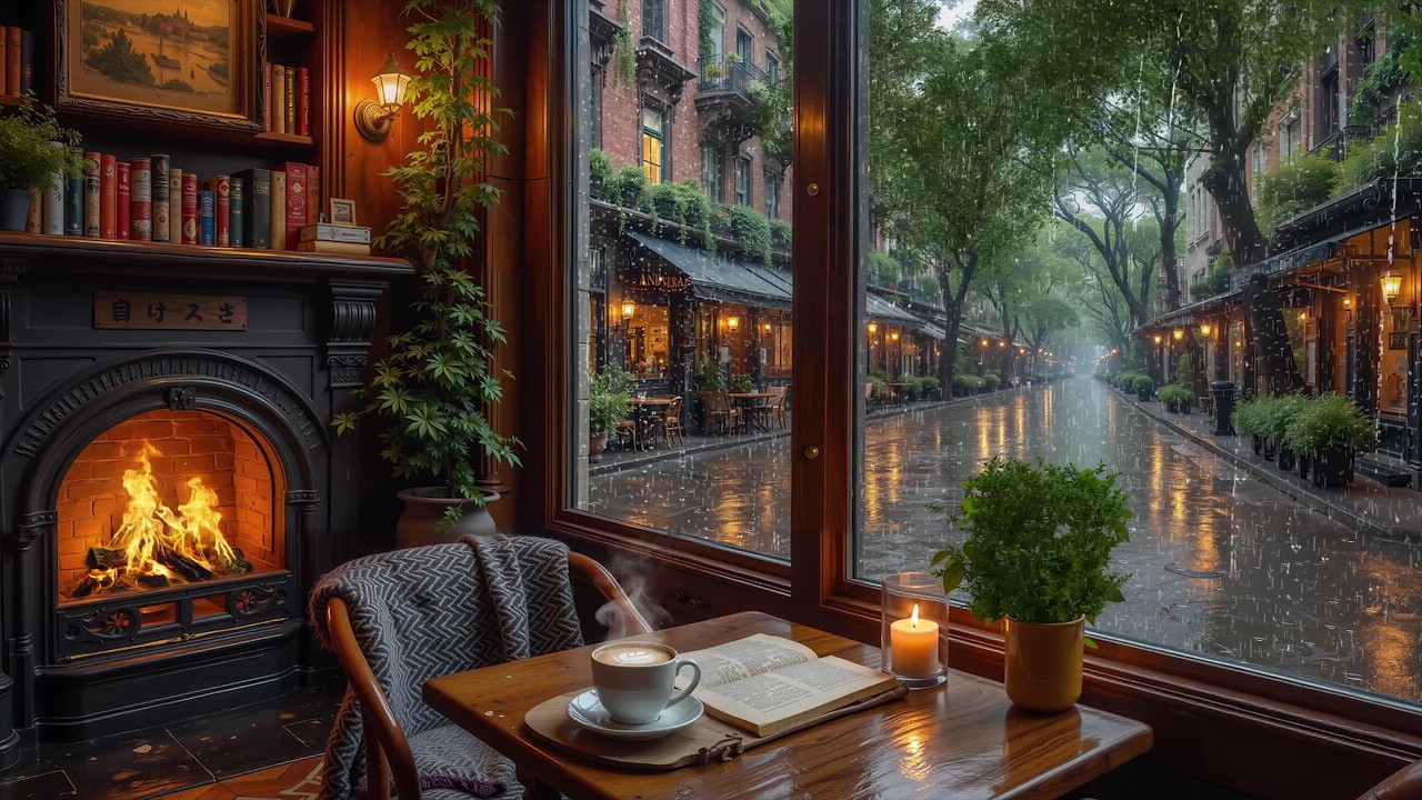 Уютная дождливая февральская кофейня ☕ Расслабляющая джазовая фортепианная музыка, звуки дождя