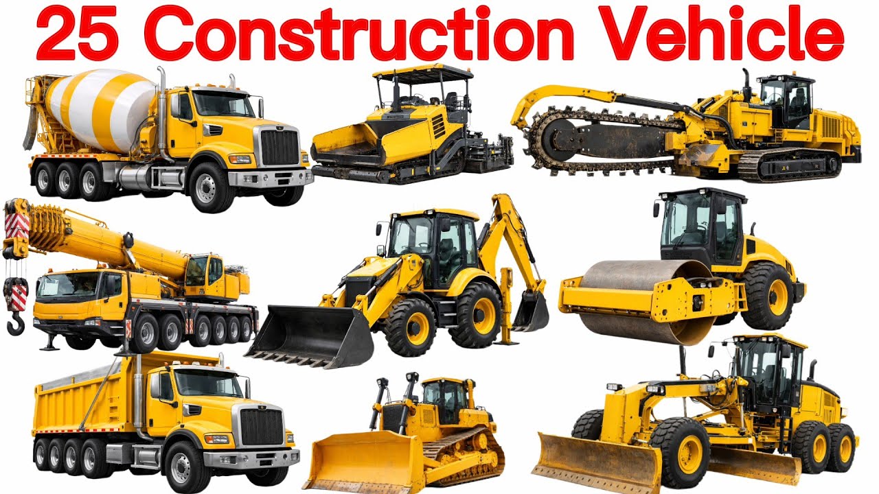 25 Construction Vehicles Name English & Hindi | निर्माण वाहनों के नाम | Excavator Bulldozer Dump  