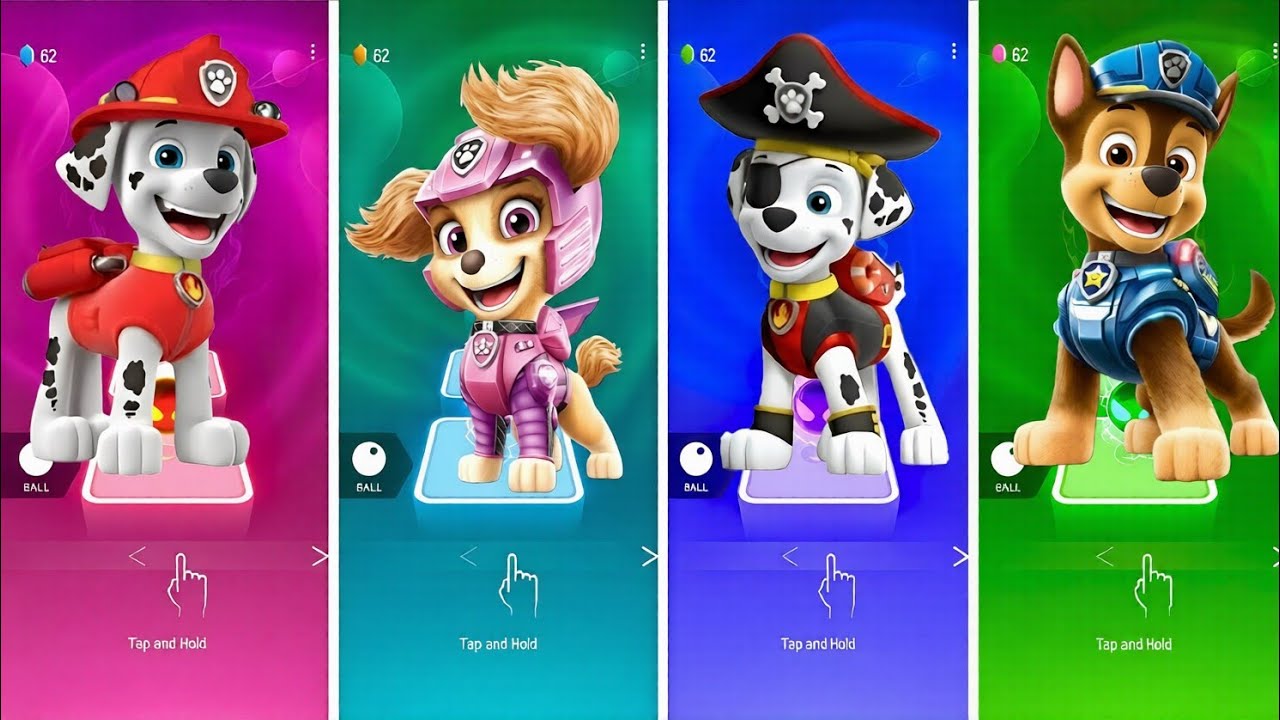 Marshall VS Rubble Paw Patrol VS Paw Patrol Ryder VS Paw Patrol - Tiles Hop EDM Rush