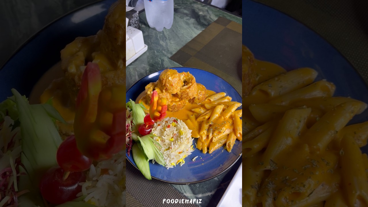 Fillet burger and polo chicken with pasta in RYK . 