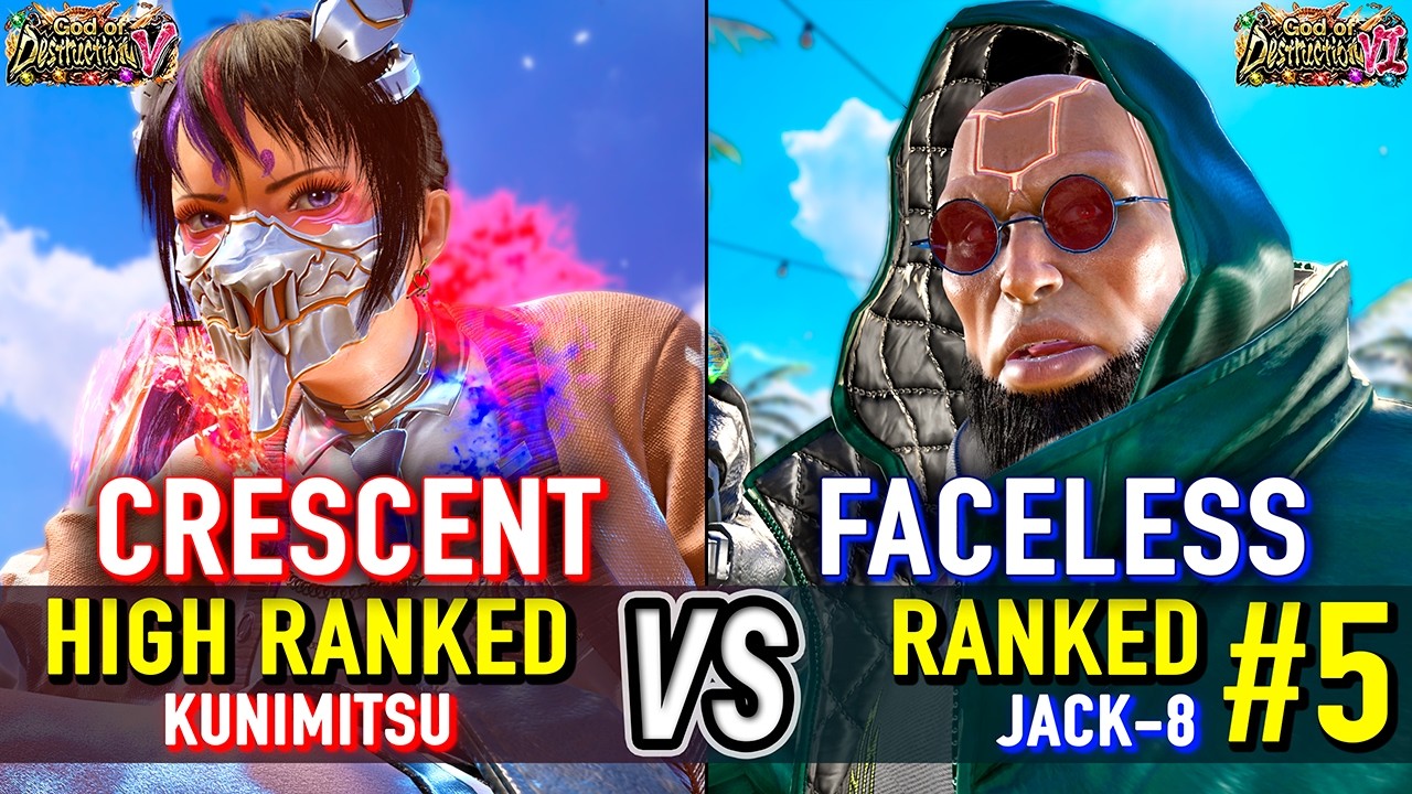 T8 🔥 CRESCENT (Kunimitsu) vs FACELESS (#5 Ranked Jack-8) 🔥 Tekken 8 High Level Gameplay
