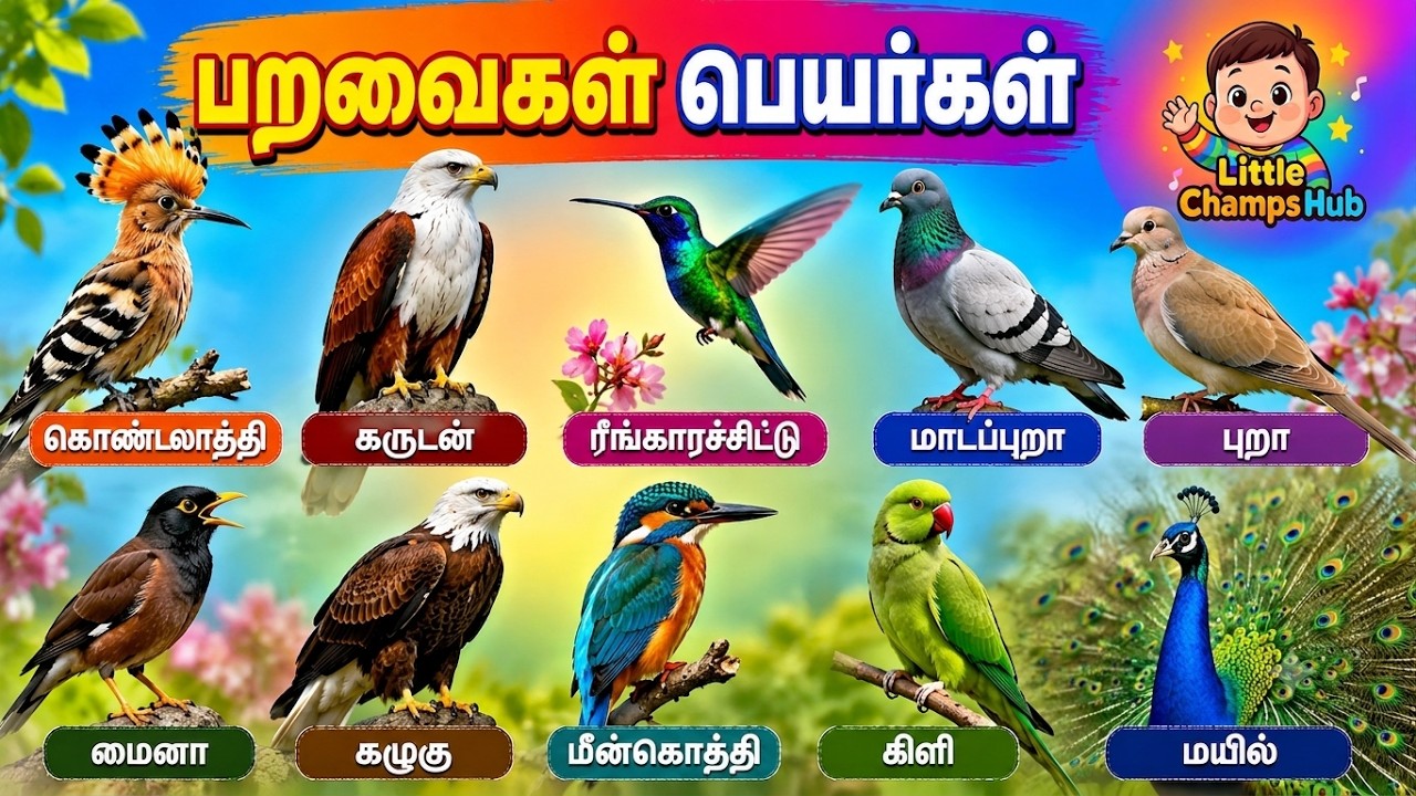 🐤பறவைகள் பெயர்கள் தமிழில் | Learn Birds Names in Tamil for Kids | Fun Learning for Kids #kids