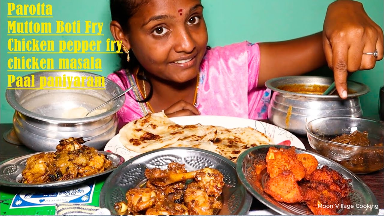 Huge South Indian Non-Veg Feast: Parotta, Mutton Boti & Chicken Masala ASMR Mukbang