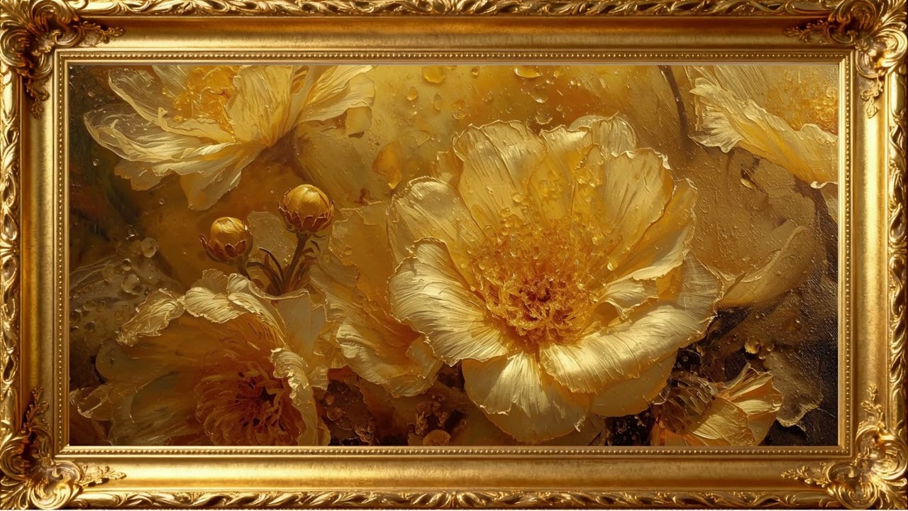 Eternal Golden Beauty – 4K Floral Wallpaper for Serene Atmosphere | 4K Frame TV Art
