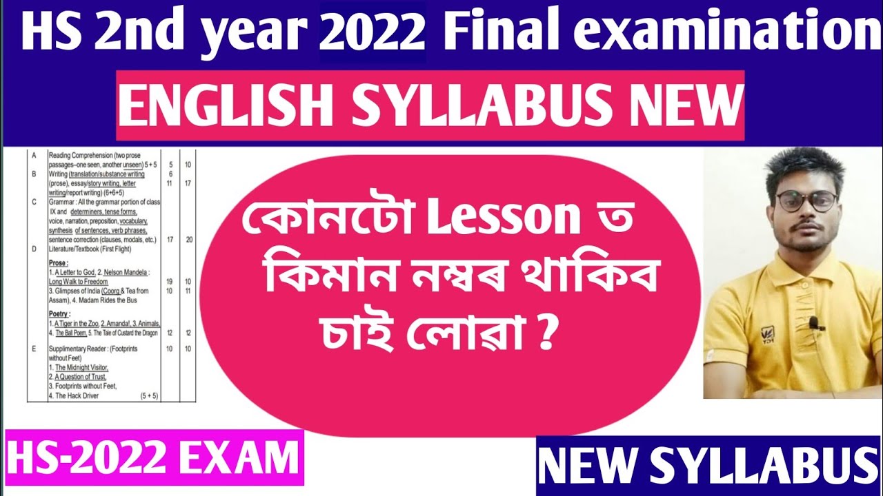 Hs 2nd year 2022 English syllabus new/ AHSEC English syllabus for Class 12th 2022