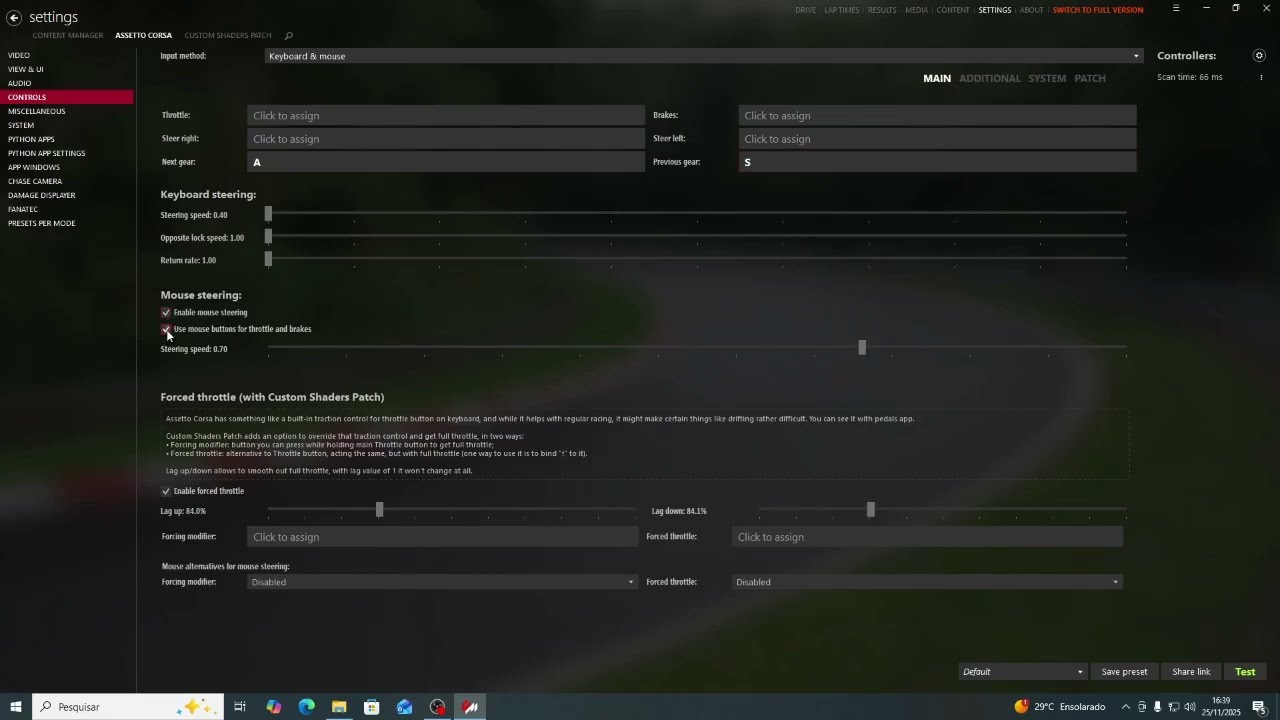 COMO CONFIGURAR MOUSE E TECLADO pra DRIFT NO CONTENT MANAGER 2025! #setupdrift #assetocorsa 