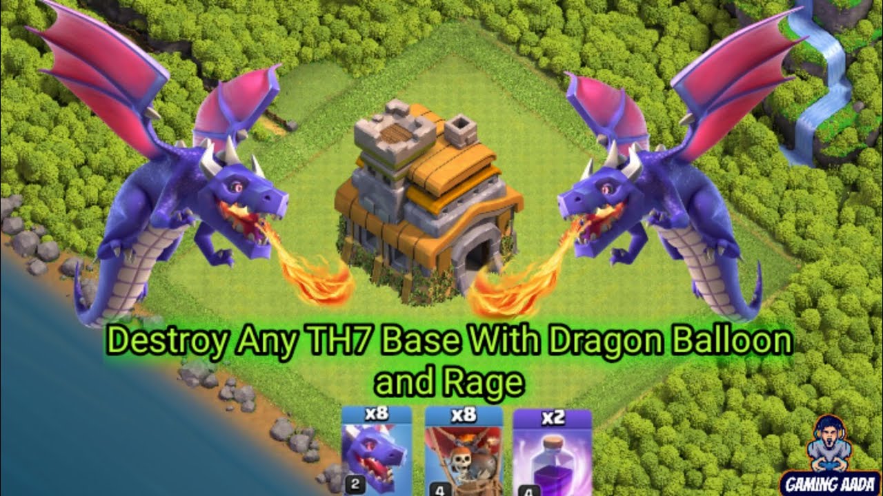 Easiest TH7 Strategy Ever |  Dragons  and Balloon With Rage spell Attack Strategy On Town Hall 7