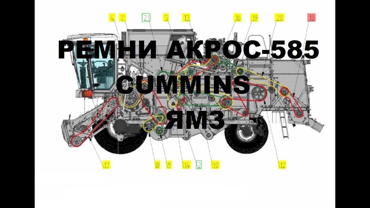 Ремни на Акрос-585 двигатель Cummins и ЯМЗ на 300л.с