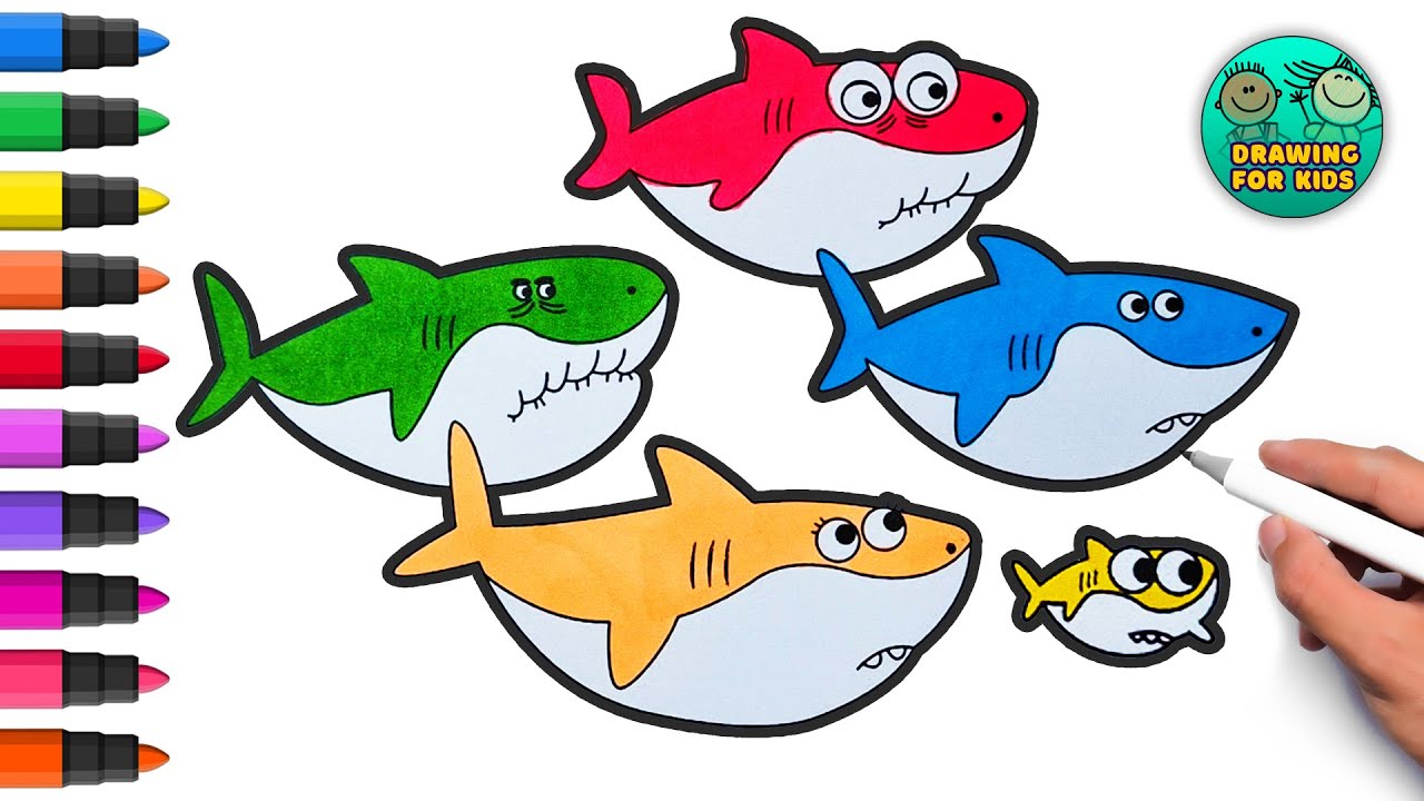 How To Draw And Color Shark Family For Kids And Toddlers | Drawing For Kids