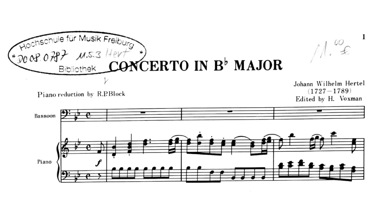 Johann Wilhelm Hertel: Bassoon Concerto in Bb Major (17XX)