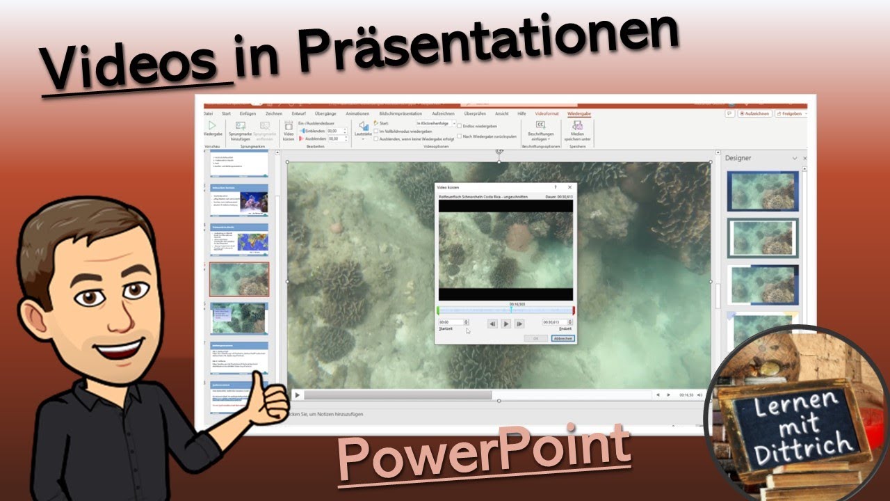 Videos in PowerPoint (oder Impress) einbetten und kürzen