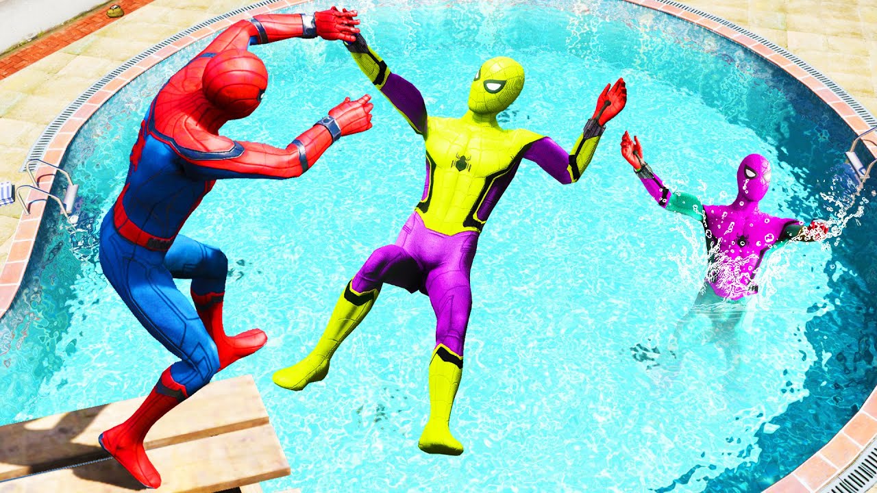 GTA 5 Rainbow Spiderman Falling Into Pool (Spider-Man Jumps & Ragdolls) #5