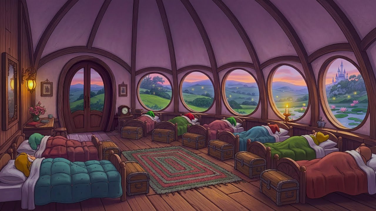 dwarfs sleep in fairytale cosy cottage while classic oldies play gently in another quiet room ✨