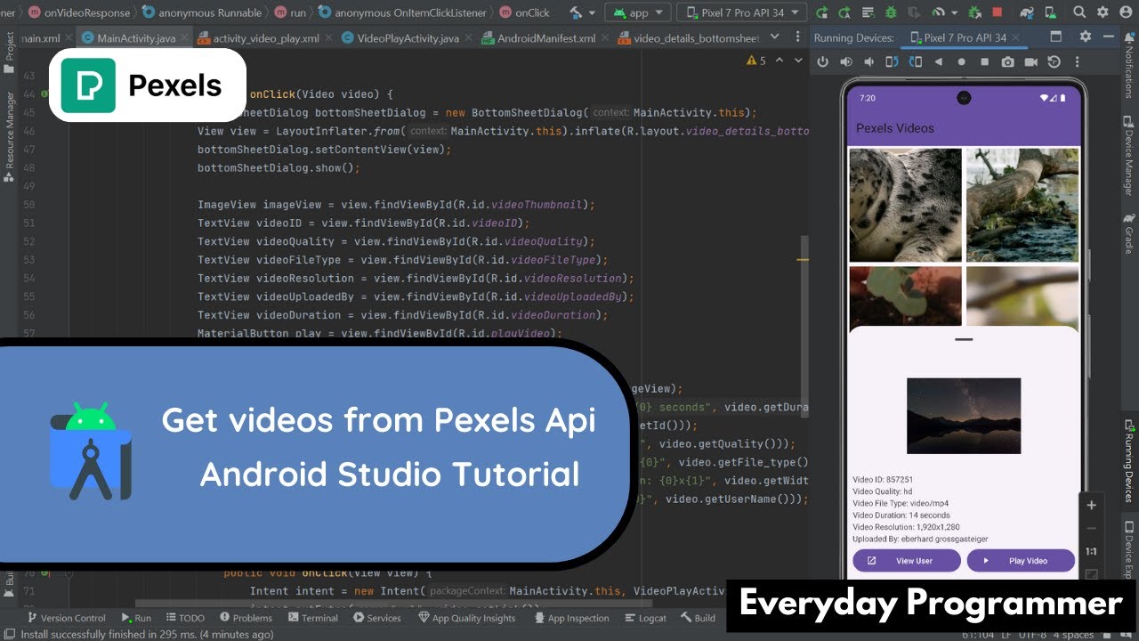 How to Get Videos from Pexels API in Android Studio