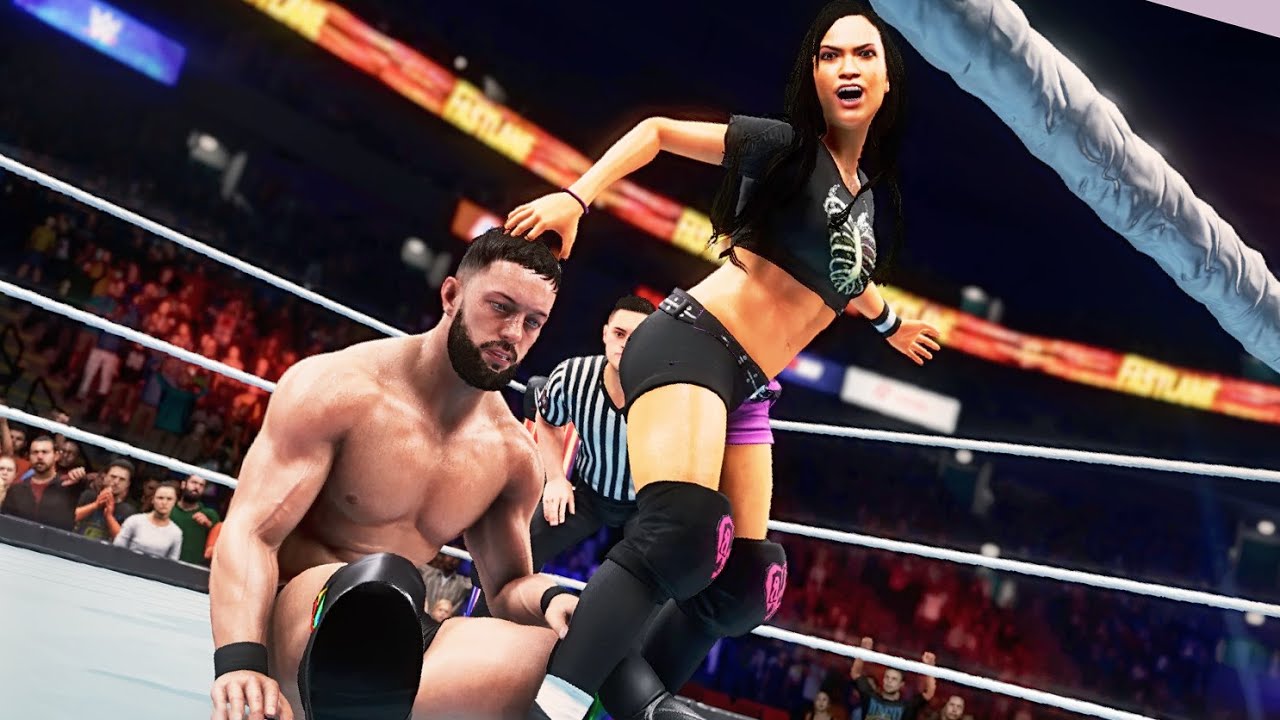 WWE 2K20: Эй Джей Ли (босиком) против Финна Балора, межгендерный рестлинг
